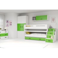 Divstāvu gulta MAX 1 90x200, balts/zaļš